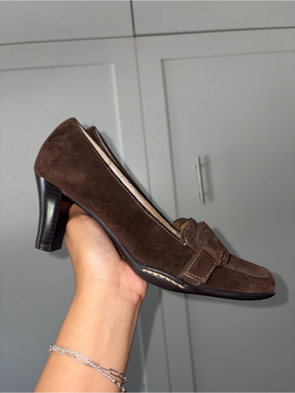 AEROSOLES Brown Suede Women's Classic Mid Heel Loafers